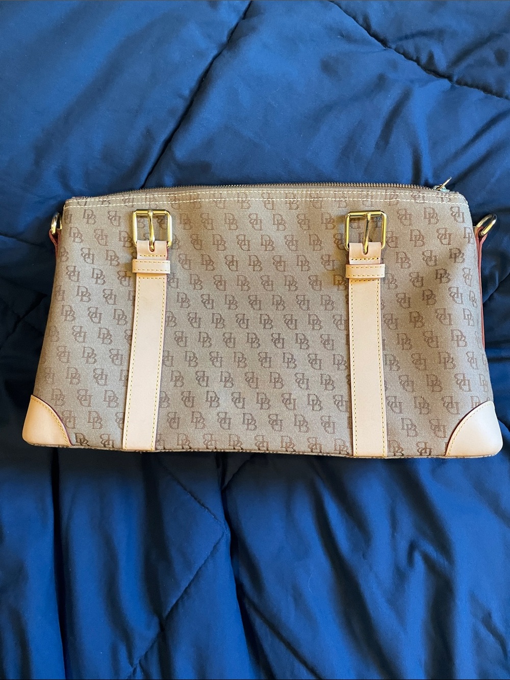 Project Bag DB Monogram Beige Canvas Handbag  with Leather Trim